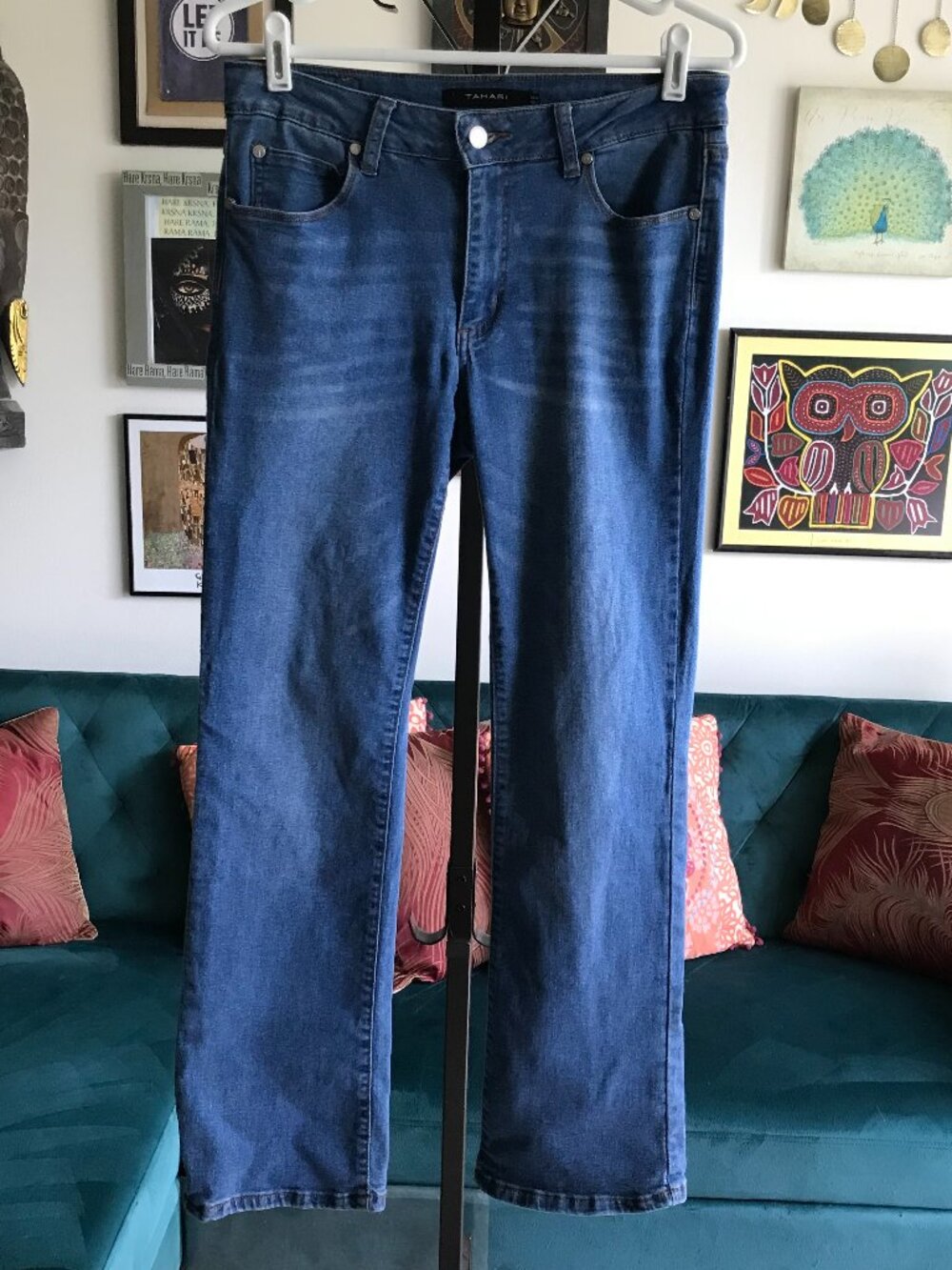 TAHARI size 10 Lightweight Blue Stretch Mid Rise Mini Boot Natalie Jeans